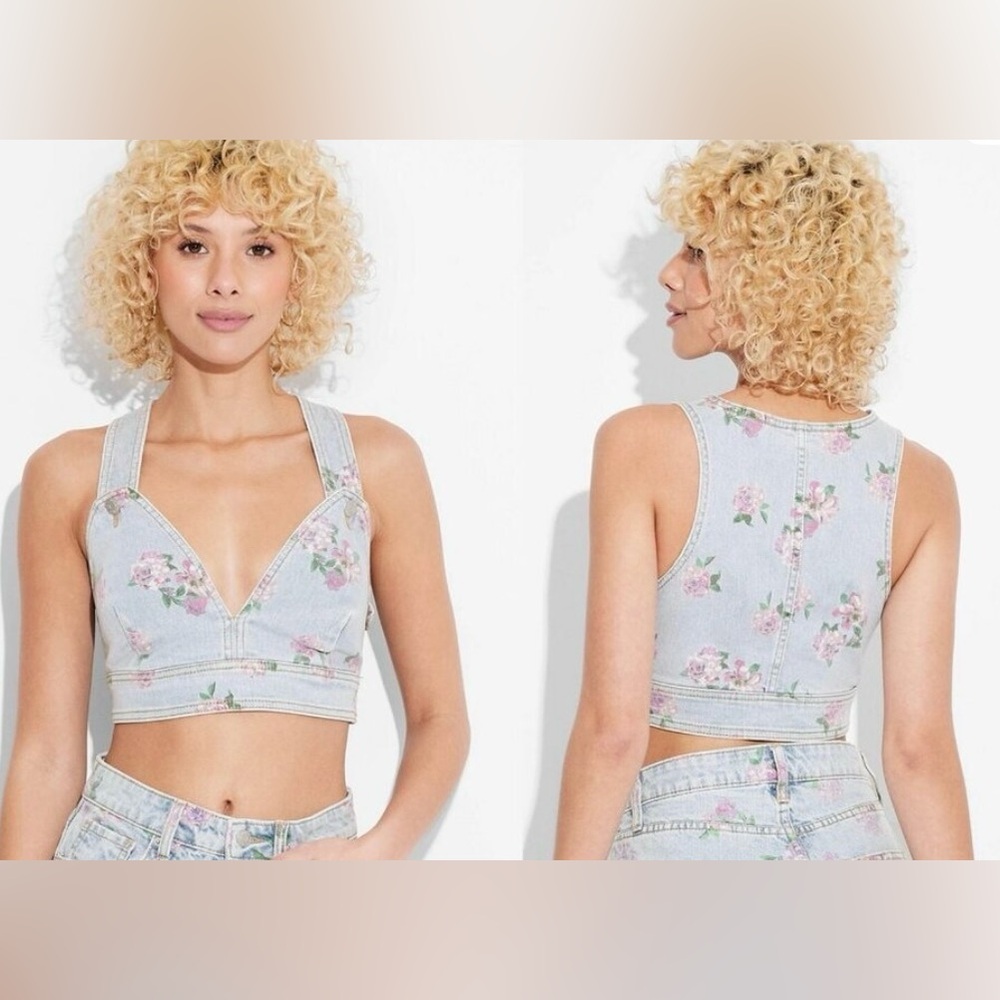 Wild Fable Floral Denim Crop Top